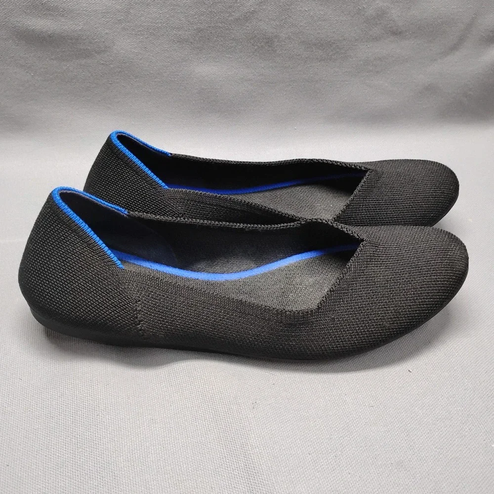 Rothys The Point Black Solid Knit Pointed Toe Flats Shoes Womens Size 8